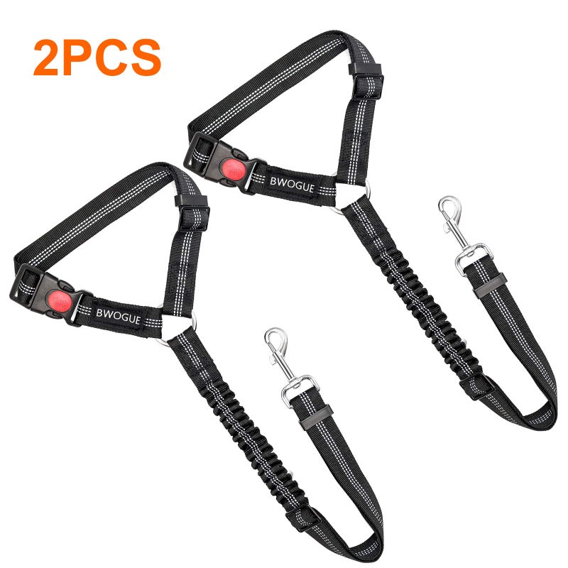 BWOGUE 2 Packs Dog Cat Safety Seat Belt Strap Car Headrest Restraint Adjustable Nylon Fabric Dog Restraints Vehicle Seatbelts Harness - Image 2